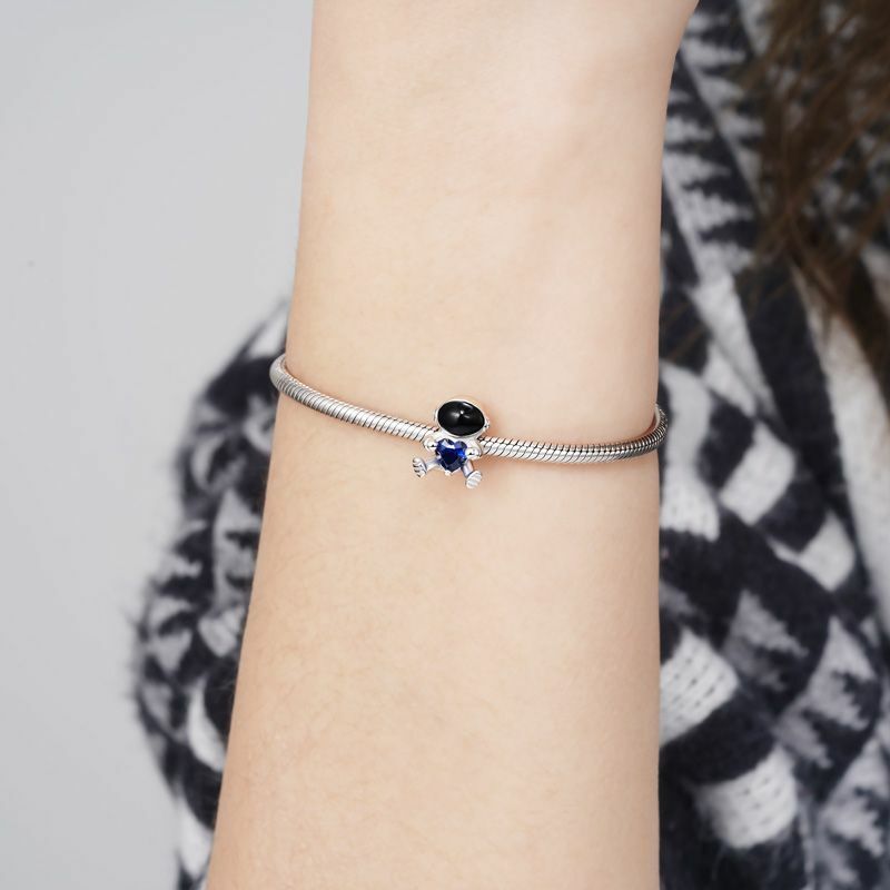 Ajuste pandora 925 original pulseiras céu estrelado azul série lua astronauta pingentes de prata encantos contas para diy jóias de natal