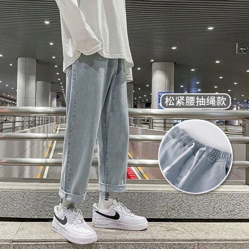Calças de brim de verão fino ajuste para homens streetwear coreano designer regular angustiado denim magro homme calças de brim buraco hip hop