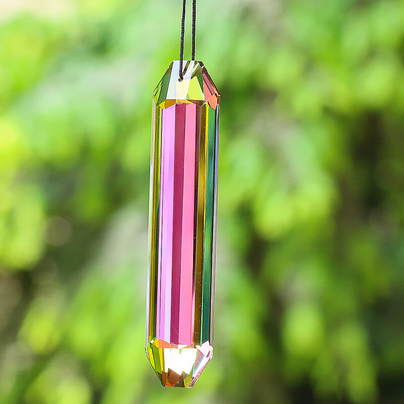 120mm Colorful Hexagonal Point Crystal Hanging Chandelier Pendant Rainbow Maker Glass Prism Faceted Outdoor Garden Decoration