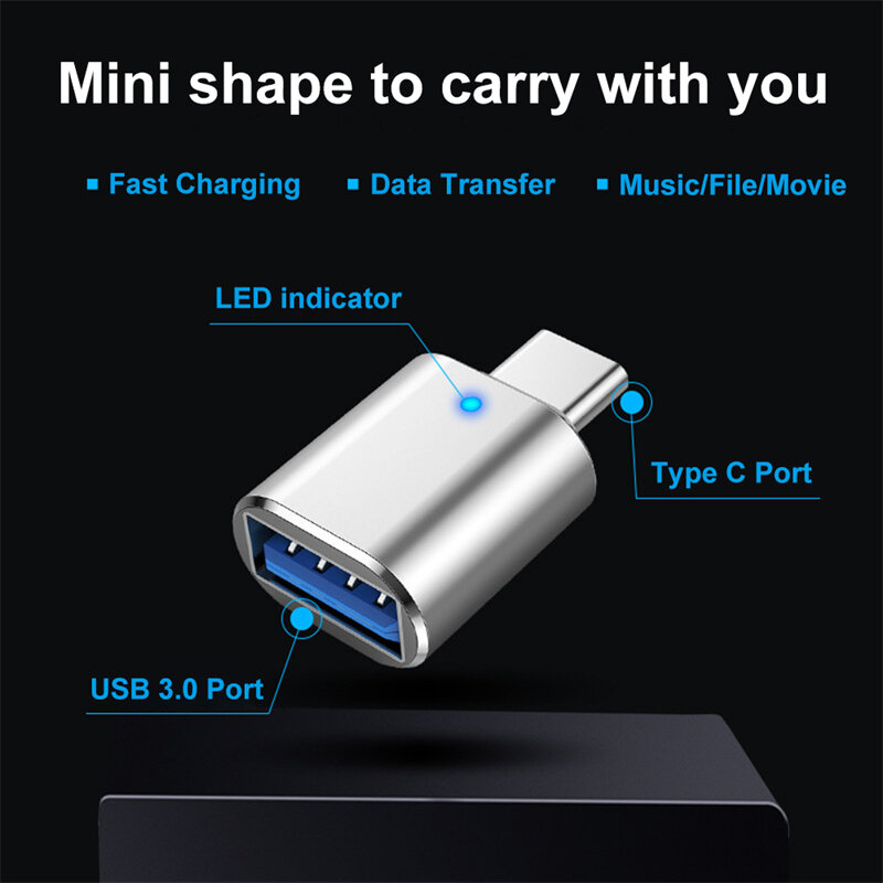 USB 3.0 To Type C Adapter  LED OTG To USB C USB-A To Micro USB Type-C Female Connector For HUAWEI Samsung Xiaomi  POCO Adapters