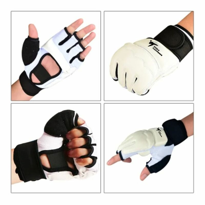 Guantoni da boxe mezze dita in pelle PU Karate Muay Thai Training guanti da Taekwondo guanti da allenamento per la protezione dei piedi