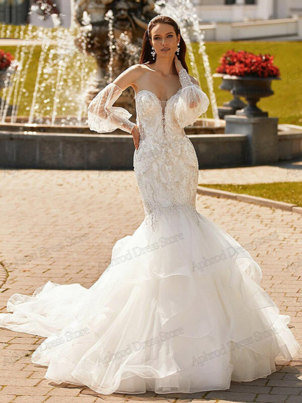Gaun pengantin cantik gaun pengantin tanpa tali seksi applique putri duyung selubung renda gaun pengantin panjang lantai Vestidos De Novia 2024