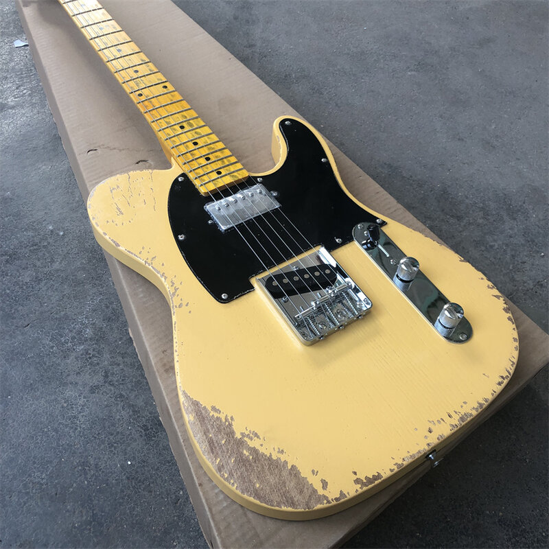 Popiół żółty używane gitara elektryczna, prawdziwe zdjęcia, konfigurowalny, fabryka hurtowa i detaliczna. Darmowa wysyłka