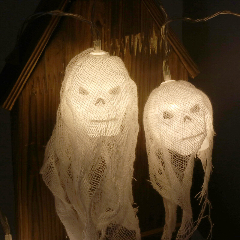 Cuerda de linterna de cabeza de calavera de Halloween, gasa de terror, cabeza de fantasma, decoración de atmósfera de terror, linterna colorida, nuevo producto