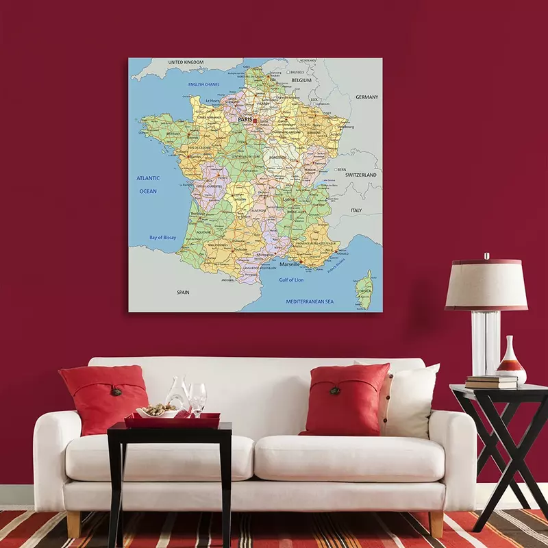 150*150cm Political Map of The France In French Non-woven Canvas Painting Wall Poster Living Room Home Decor School Supplies