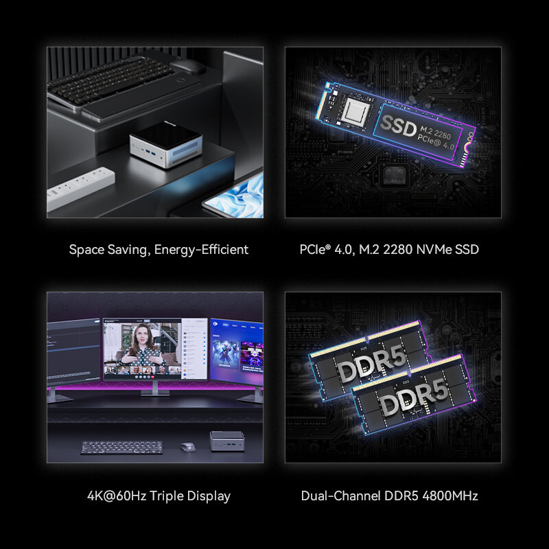 Maxtang Desktop Gaming Computer, Mini PC, AMD Ryzen 7 7735HS, Windows 11, DDR5, 4800Mhz, 16GB, 512GB, PCIe4.0, Nvme, SSD, WiFi 6, BT5.2, Hot