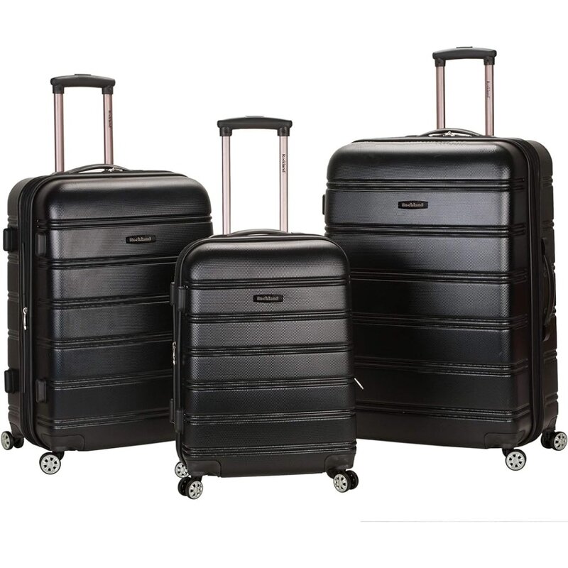 Ensembles de valises à roulettes, noir, à roulettes, extensible, côté rigide de Melbourne, ensemble de 3 pièces (20/24/28)