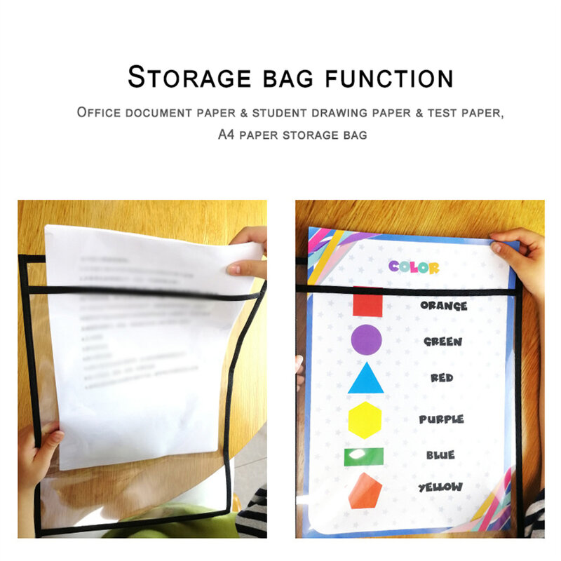 10 Pieces Dry Erase Sheets Pockets with Pens Writing Paper Protectors Tickets Sleeves Preschool Classroom Stationery