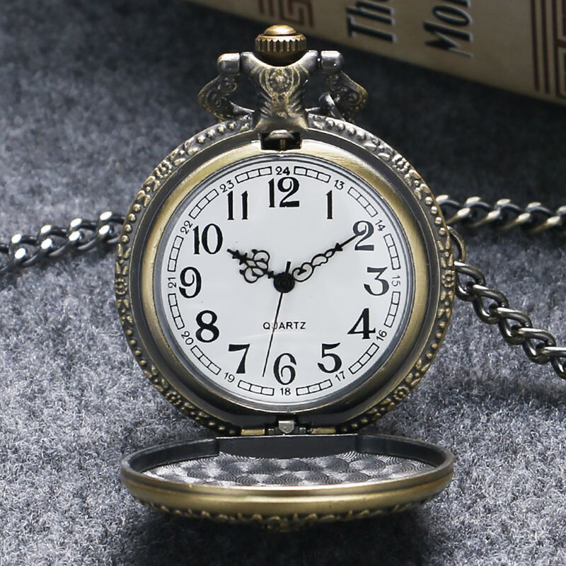 Vintage Bronze Cross Arabic Number Pocket Watch Quartz Analog 30cm Pocket Chain Pendant Clock Present Men Women
