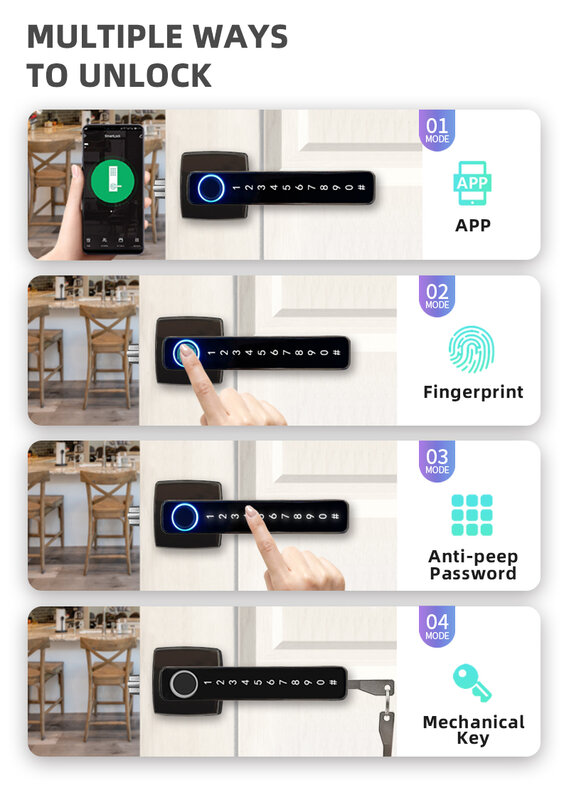 Tuya Smart Home Bluetooth Fingerprint Locks Smart Door Lock Digital Password APP Remote Unlock Electronic Lock for Alexa Google
