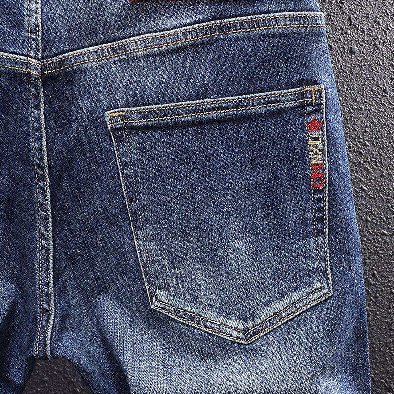 Neu Mode trend ige Männer Jeans Vintage blau elastisch Slim Fit Stickerei Designer Jeans Männer Hose lässig Jeans hose Hombre