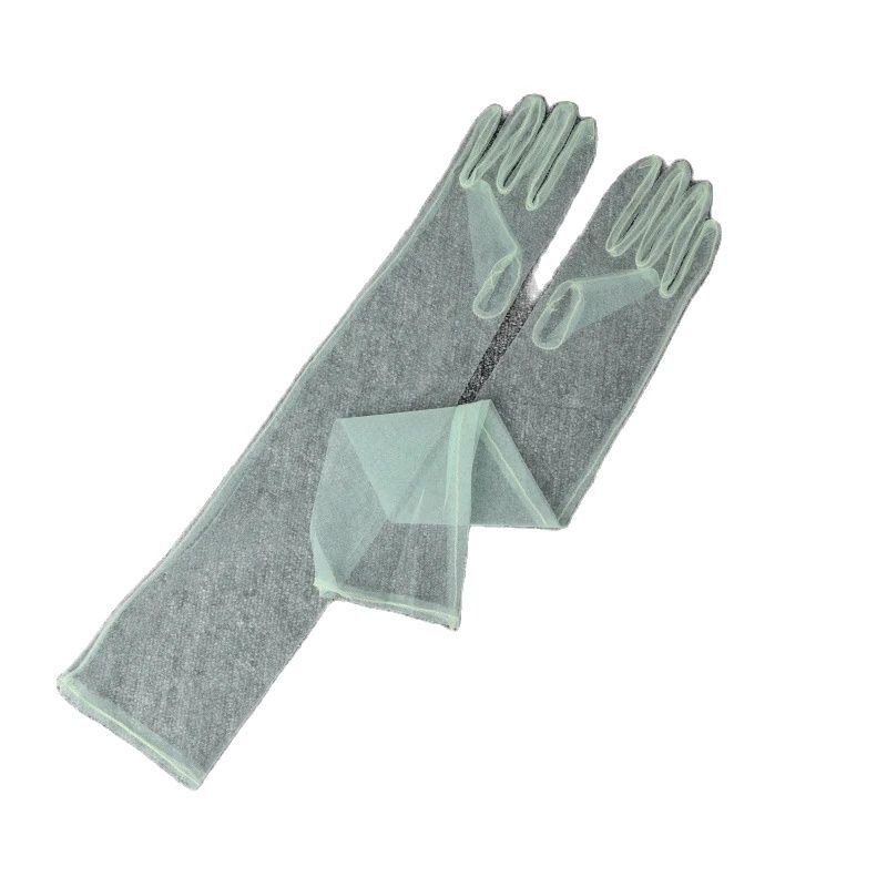 Long Elbow Length Finger Multicolor Bridal Gloves Semi Sheer Soft Tulle Wedding Gloves Guantes de Encaje ST208