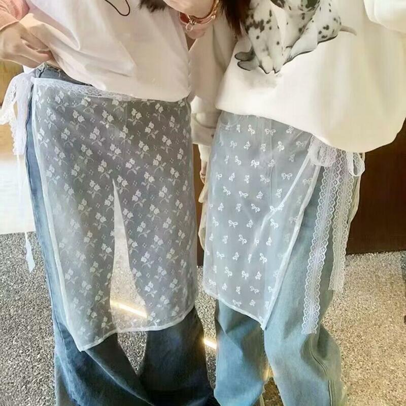 Rok kain kasa berlapis renda unik Blogger Ins Korea musim semi musim panas dengan rok tumpuk gadis mengikat