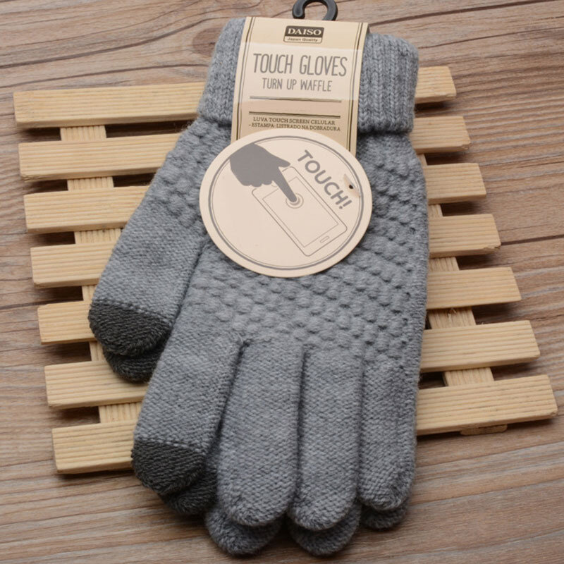 Women Men Warm Winter Touch Screen Gloves Stretch Knit Mittens Wool Full Finger Guantes Female Crochet Glove