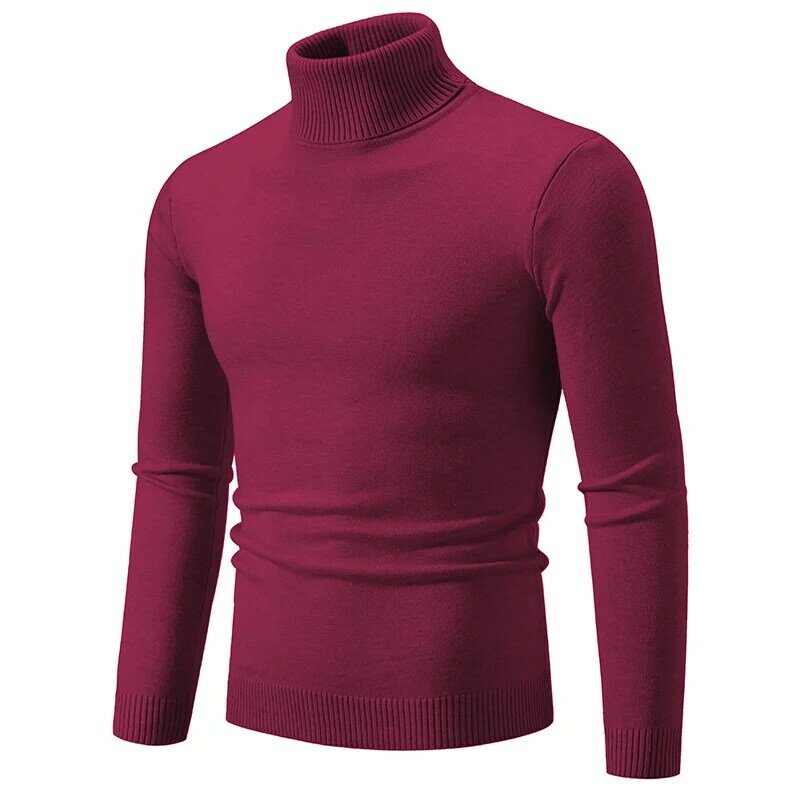 Sweater Pullover leher tinggi untuk pria, Sweater Harajuku bawah rajut Solid elastis leher tinggi hangat baru untuk pria