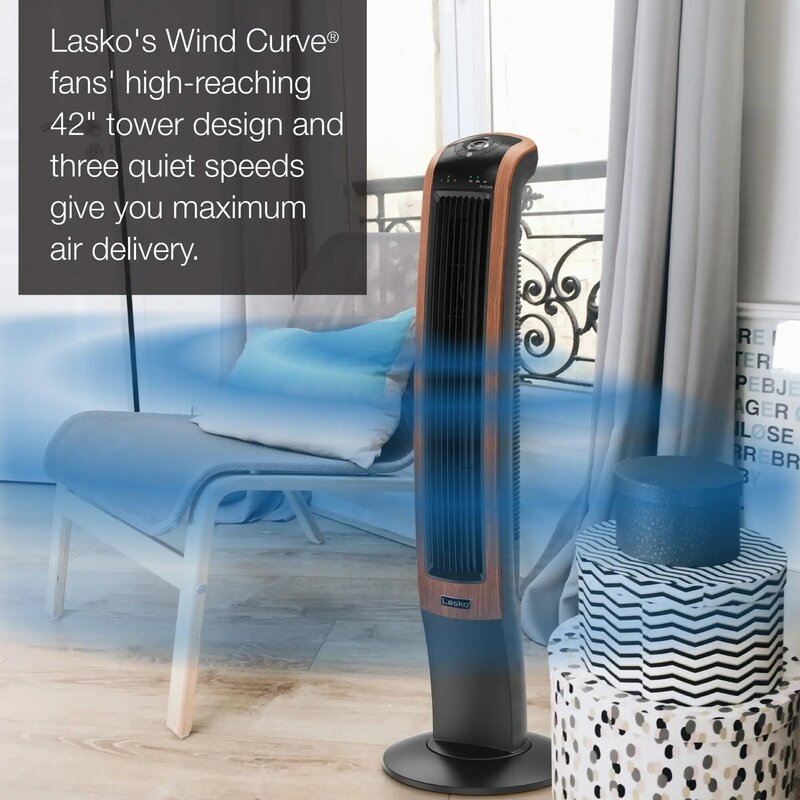 Вибрирующий башенный вентилятор Lasko 42 "Wind Curve с Bluetooth®Технология, черный, T42905, новый