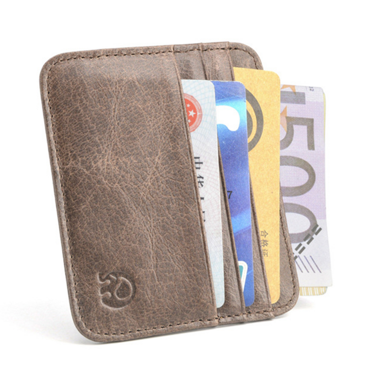 Estojo de cartão de crédito de couro de couro mini titular de cartão de identificação bolsa pequena carteira fina masculina titular de cartão de visita