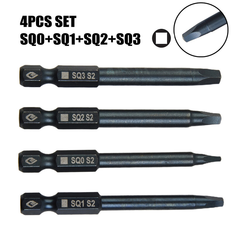 4 pezzi 65mm SQ0 SQ1 SQ2 Set di punte per cacciavite a testa quadrata gambo da 1/4 di pollice cacciavite magnetico cacciavite elettrico punte strumento manuale