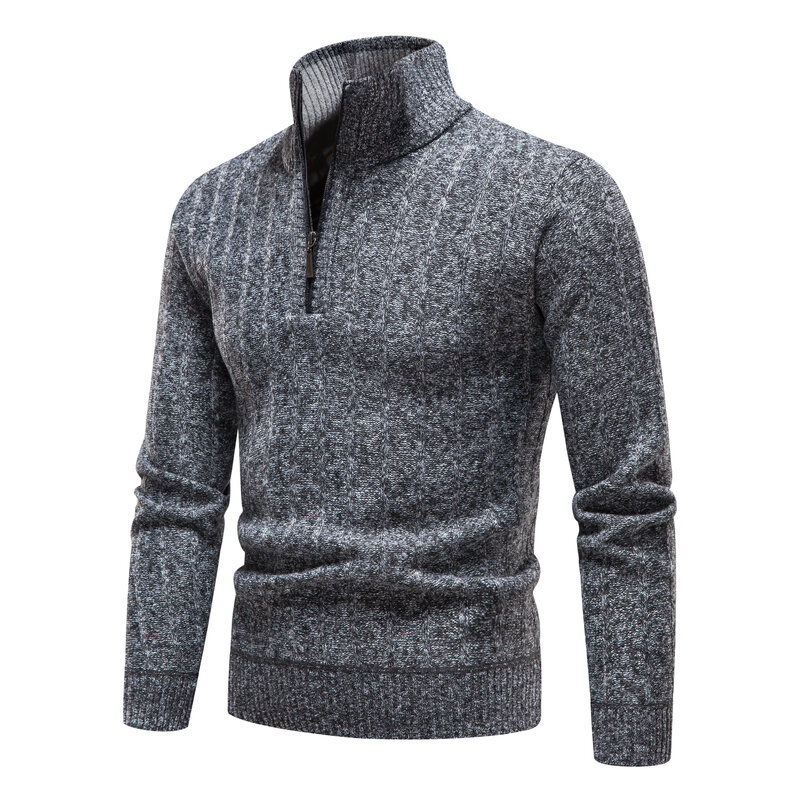 Мужской свитер на молнии на осень и зиму, джемпер, вязаный флисовый пуловер с высоким воротником, мужская приталенная поло, теплая брендовая трикотажная одежда