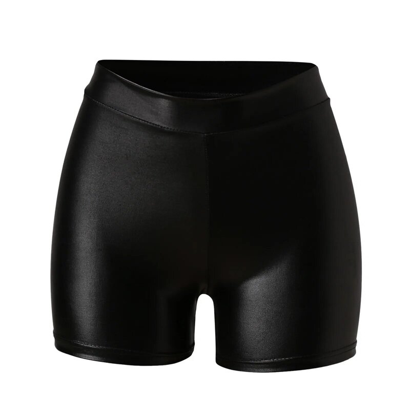 Mini shorts de elástico brilhante feminino, cintura alta, couro PU falso, calças finas, roupas de dança quente, shorts sexy das mulheres, 2022