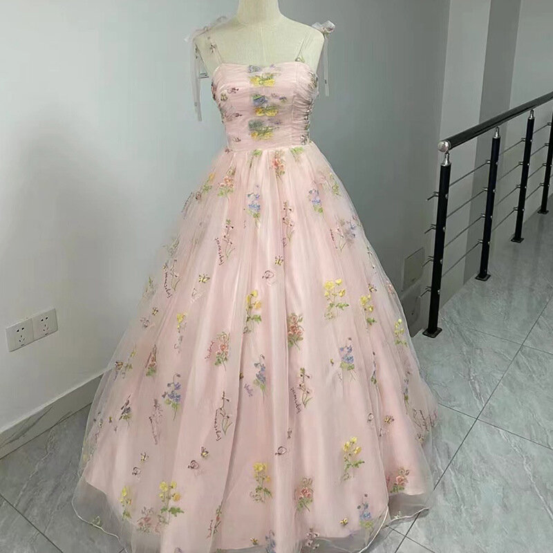 럭셔리 꽃 자수 긴 무도회 이브닝 웨딩 촬영 드레스, 2024 여름 파티, 공식 행사, 피로연 원피스
