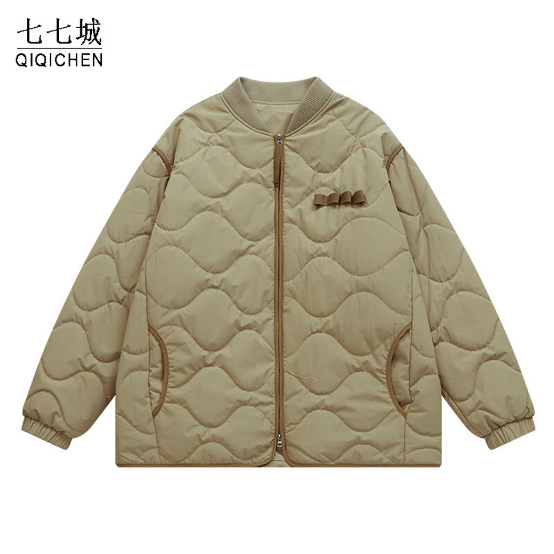 Japanese Padded Jackets Men Women Cotton Pure Solid Color Baseball Jacket Harajuku Casual Oversize Coat Winter Couple Streetwear