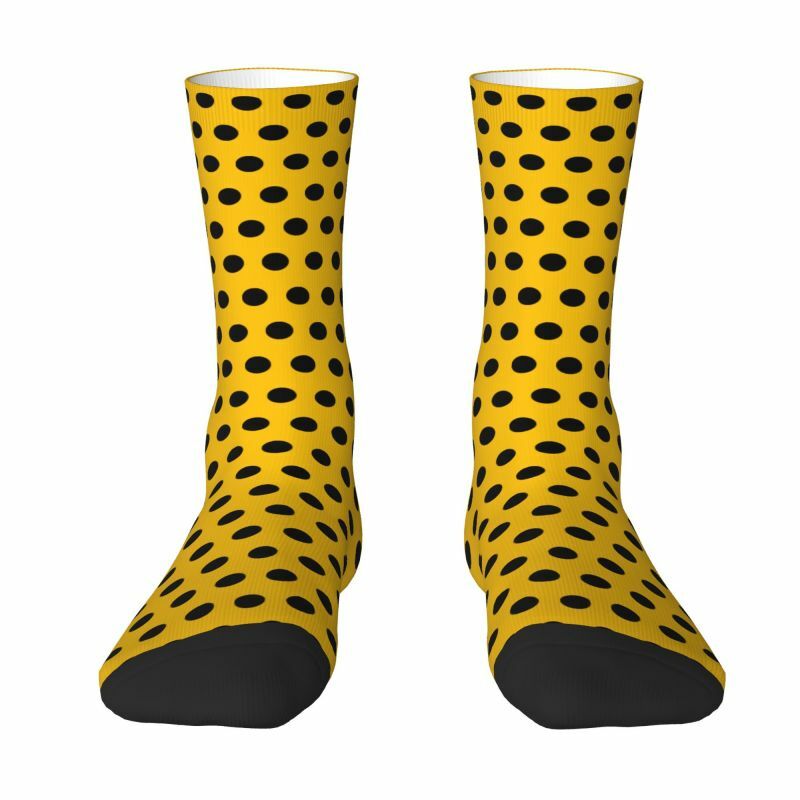ถุงเท้ายาวลายจุดสีเหลืองและสีดำสุดหรูสำหรับบุรุษถุงเท้าพิมพ์ลาย3D สุดเท่ใช้ได้ทั้งชายและหญิง