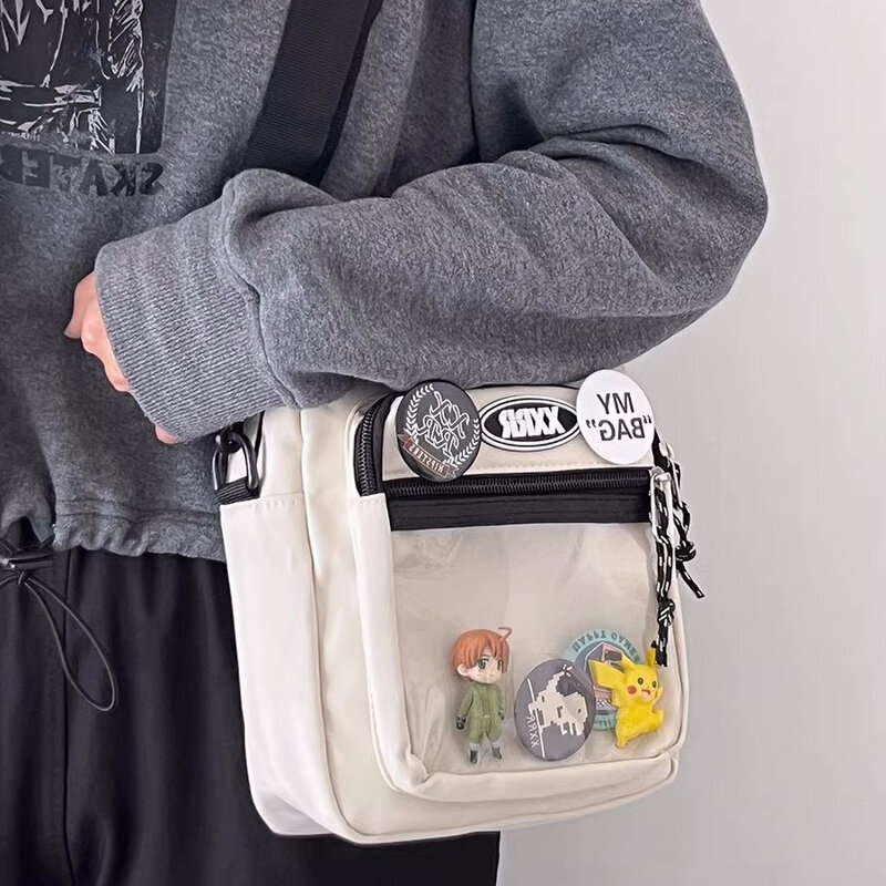 Koreańskie modne torby Crossbody dla kobiet i mężczyzn Unisex Itabag przezroczysta kieszeń torba na telefon i torebka torba mała na ramię Ita
