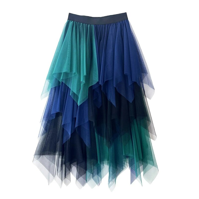 Fashion Summer Tutu Women Skirt Harajuku Tulle Bottom Faldas Casual High Waist Midi Mesh Skirts Woman Clothes Femme Wear 2024