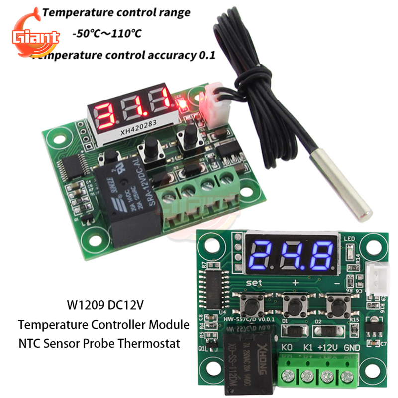 Dc12vデジタル温度コントローラーモジュール調整可能な冷蔵暖房レギュレーターntcセンサープローブサーモスタット
