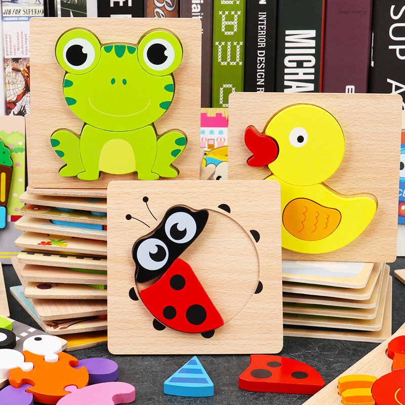 Rompecabezas 3D de madera para niños, juguetes educativos para niños, rompecabezas de madera para bebés, rompecabezas de animales adecuado para 5-14 años