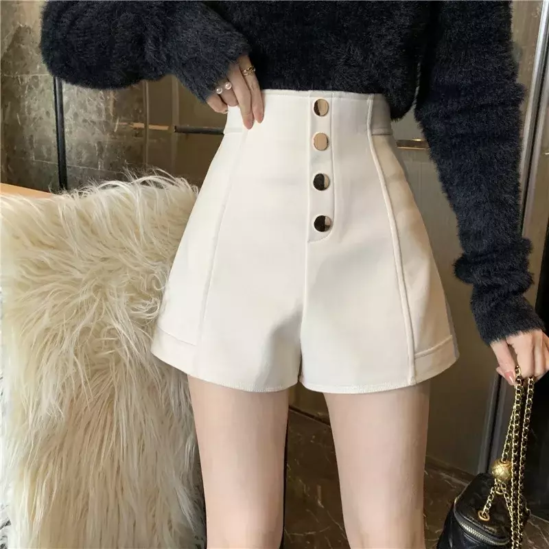 Black Shorts Women's Wide Leg Pants High Waisted Single Breasted A-line Shorts Casual Pants Elegant Temperament Shorts For Women