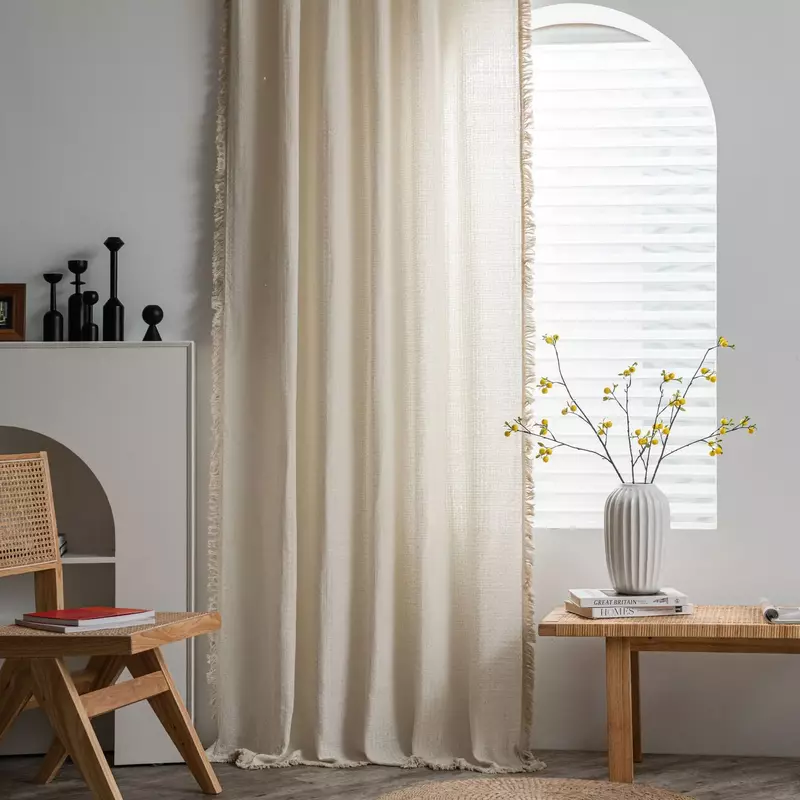 Cortinas clásicas de estilo nórdico para decoración del hogar, cortinas Semi opacas con borlas de gofres para sala de estar, dormitorio y cocina