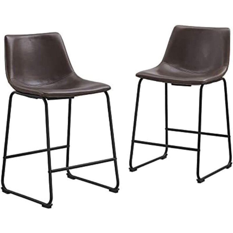 Industrial do falso couro cadeira sem braços Bar, conjunto de 2 peças, 18 "profundo x 22" largura x 34,5 "alta