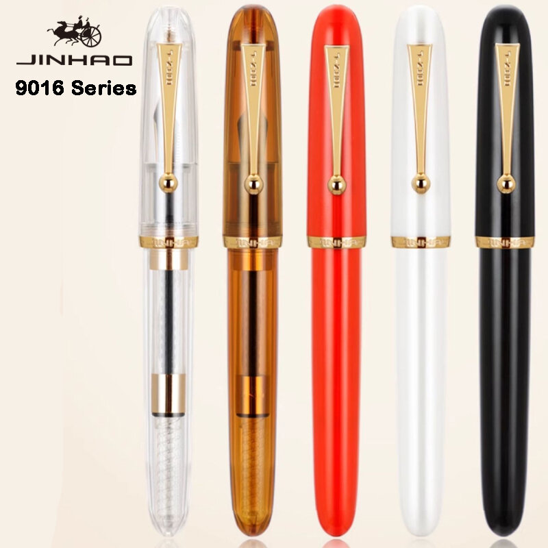 JINHAO-pluma estilográfica de acrílico transparente, pluma giratoria blanca EF F M Nib, material escolar de oficina, PK 9016, 9019