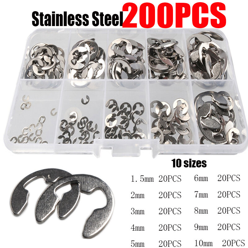 120/200/550Pcs 1.5/2/3/4/5/6/7/8/9/10Mm E-Clips Ring Snap Borgring Kit Roestvrij Staal Koolstofstaal E Type clips