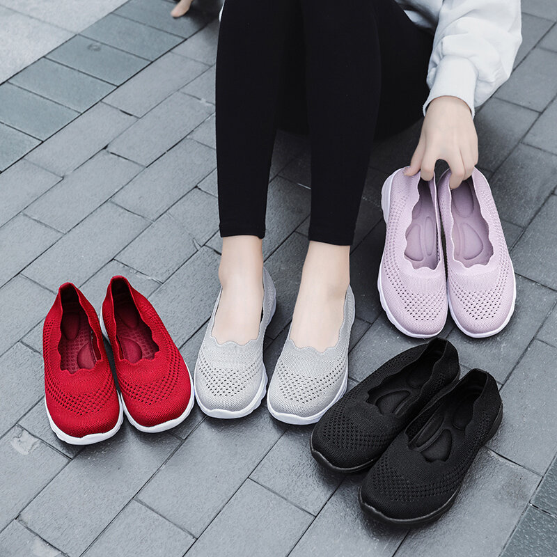 STRONGSHEN женская повседневная обувь на плоской подошве модные носки кроссовки Летние слипоны дышащая Вулканизированная обувь для тренировок теннисная женская обувь