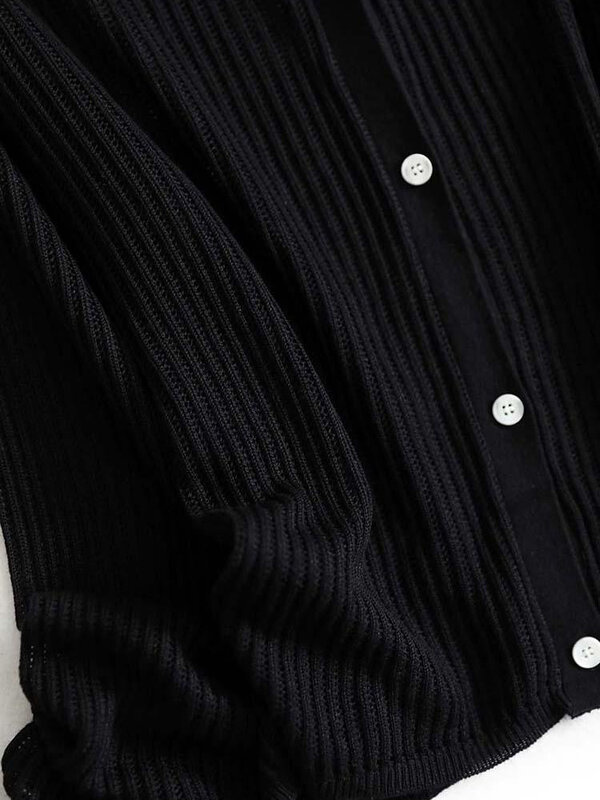 เสื้อคลุมคาร์ดิแกนคอวีกลวงออกไซส์ใหญ่80กก. ฤดูใบไม้ผลิฤดูร้อนสำหรับผู้หญิงเสื้อนอกลำลองเสื้อสเวตเตอร์สไตล์เกาหลี