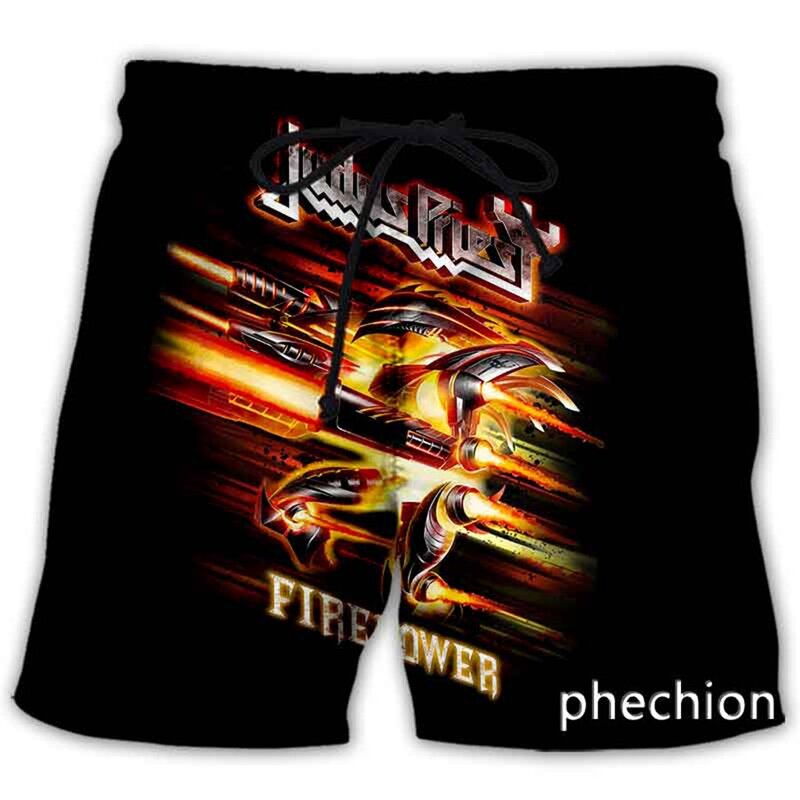 Phechion 남녀공용 쥬다 프리스트 락 밴드, 3D 프린트 캐주얼 반바지, 루즈 스포츠 반바지, 참신한 스트리트웨어, L55, 새로운 패션