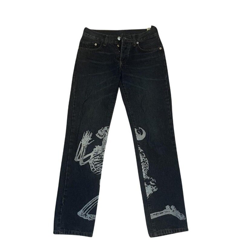 Y2K Harajuku Jeans Baggy para Mulheres, Streetwear Gótico, Jeans de Cintura Alta, Jeans Estético de Perna Larga, Melhor Tendência, Y2K
