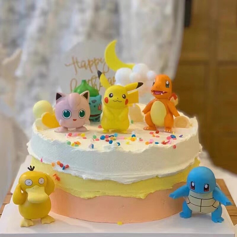 6Pcs Pokemon Vinyl Lightweight Action Figure Doll Toy Pikachu PVC Cake Decoration Psyduck Hollow Model Kids Birthday Xmas Gifts