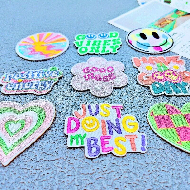 Hot Embroidery Patch Smiling Face Cloth Sticker DIY Iron on Patches Happy Badge Kids Hat Backpack Phone Case Fabric Accessories