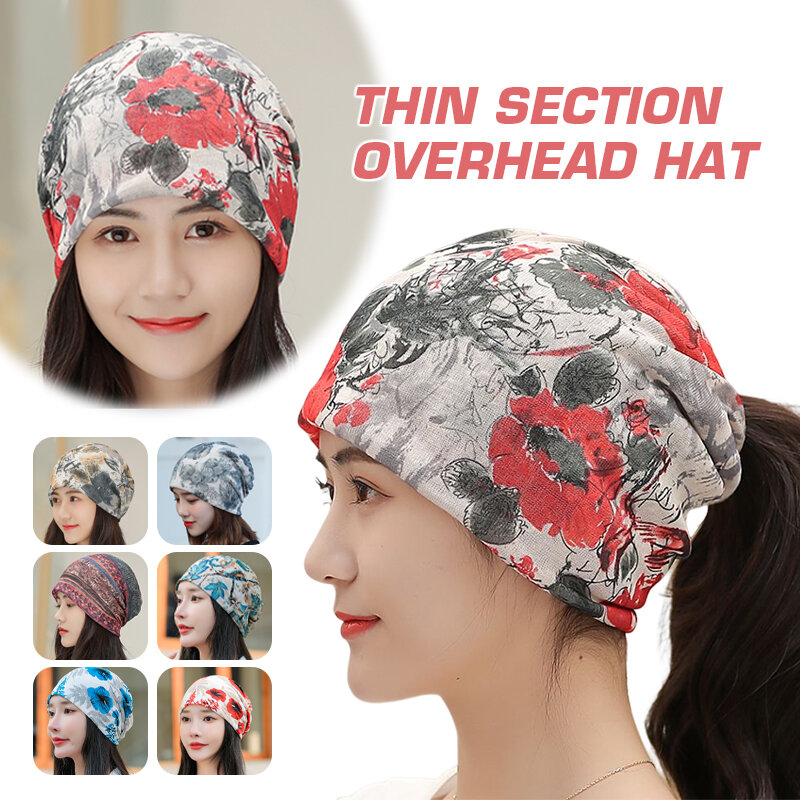ผู้หญิงฤดูร้อนดอกไม้พิมพ์ Turban มุสลิมหัว Headscarf Wrinkle Soft Bonnet Hijab หมวก Beanie Head Wrap