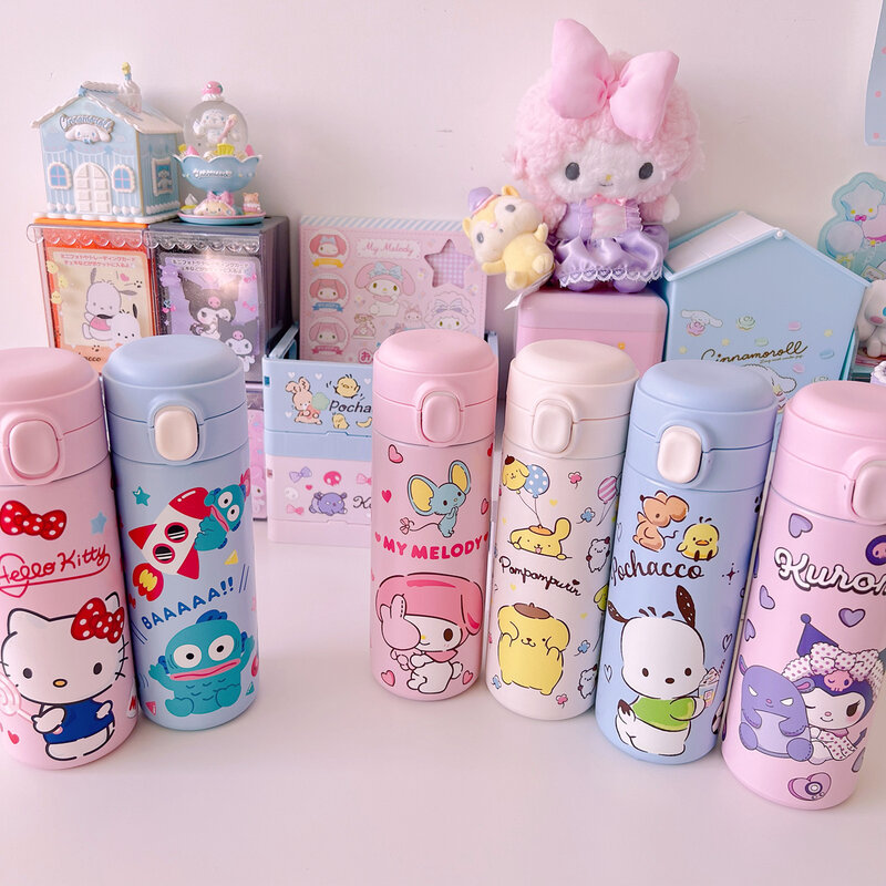 420ML Sanrio Thermos Mug 304 Stainless Insulated Water Cup Travel Water Bottle Kuromi Pochacco Student Water Cup Birthday Gift