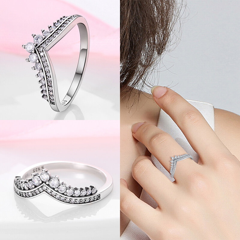 Горячая Распродажа 2024, новое Оригинальное женское кольцо 100% стандарта, серебряное, розовое, в форме сердца, звезда, луна, снежинка, циркониевое кольцо, ювелирные изделия