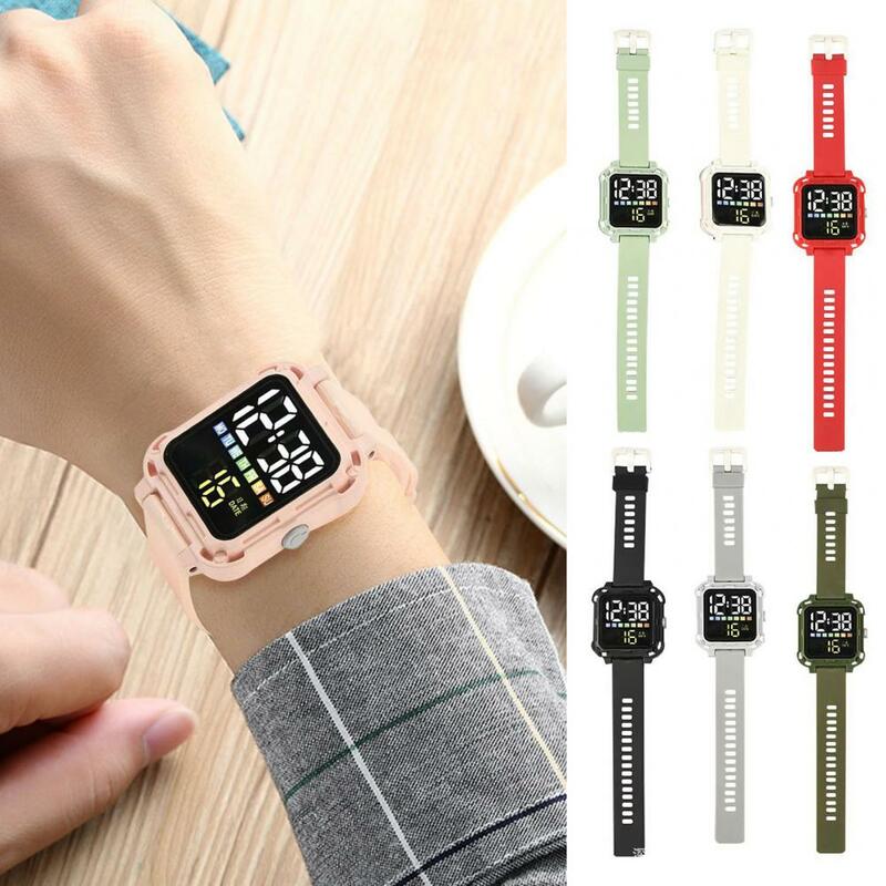 Jam tangan olahraga LED, jam tangan Fashion jam tangan elektronik jam tangan tali silikon tahan air jam tangan persegi untuk siswa jam elektronik