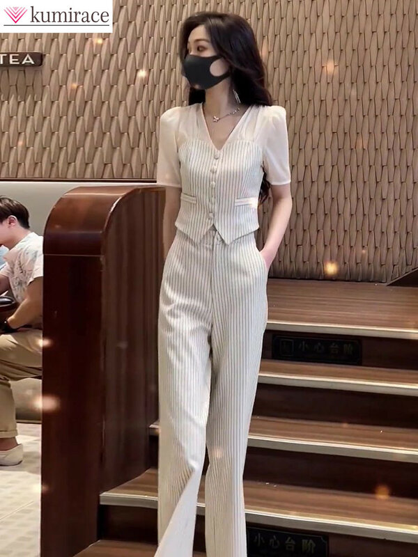 Set da donna Casual moda primavera/estate versione coreana nuovi pantaloni a gamba larga dimagranti e di fascia alta in due pezzi per ridurre l'età