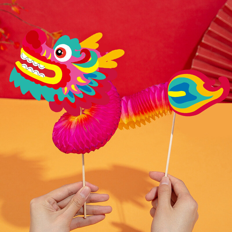Matériel d'artisanat de dragon en papier 3D, année du dragon chinois, jouet fait à la main bricolage, décoration du Nouvel An, ornements de confrontation, cadeau pour enfants, jeux de famille