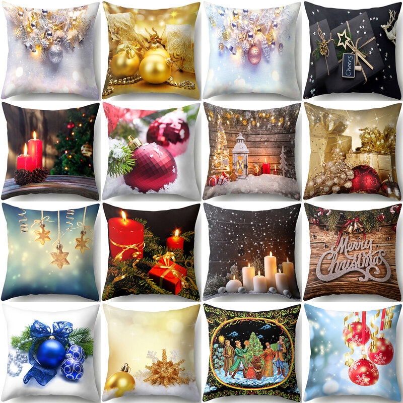 ZHENHE Christmas Ball Pillow Case Home Decoration  Cushion Cover Bedroom Sofa Decor Pillow Cover 18x18 Inch