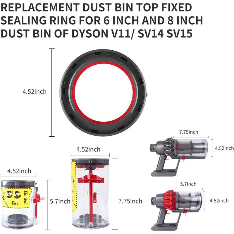 Cincin segel tetap atas tempat sampah untuk vakum Dyson V11 V15 SV14 SV15 SV22, suku cadang pengganti cangkir kotoran